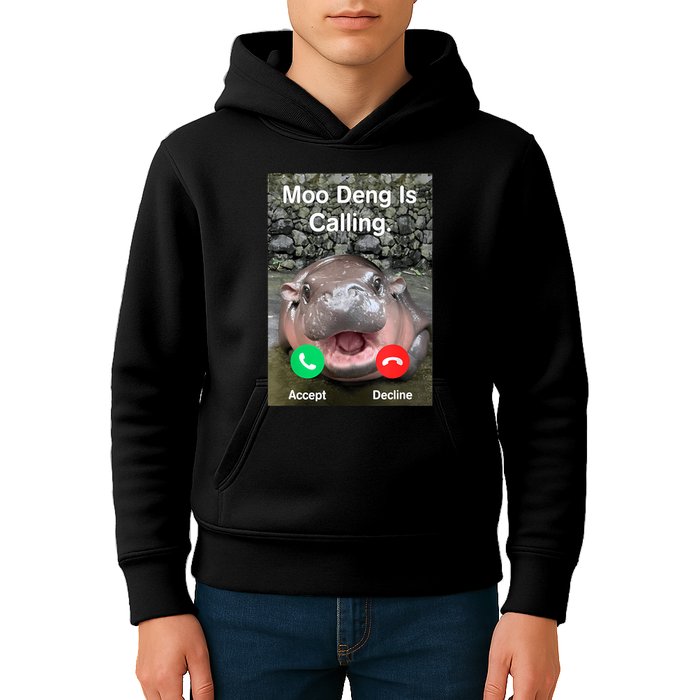 Moo Deng Is Calling Meme Funny Vintage Little Hippo Kids Hoodie