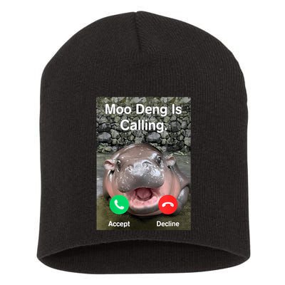 Moo Deng Is Calling Meme Funny Vintage Little Hippo Short Acrylic Beanie
