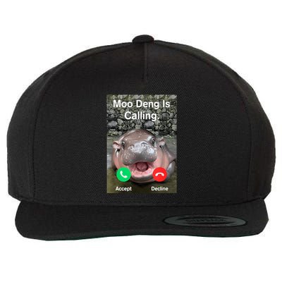 Moo Deng Is Calling Meme Funny Vintage Little Hippo Wool Snapback Cap