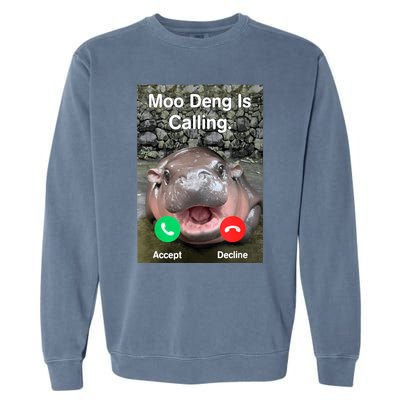 Moo Deng Is Calling Meme Funny Vintage Little Hippo Garment-Dyed Sweatshirt