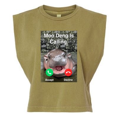 Moo Deng Is Calling Meme Funny Vintage Little Hippo Garment-Dyed Women's Muscle Tee