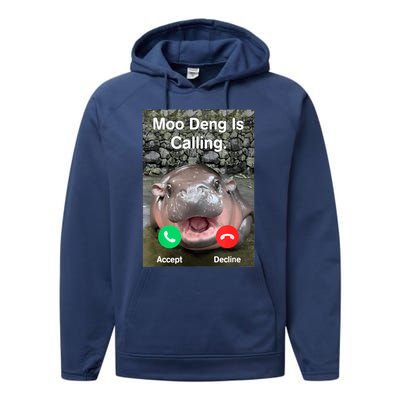 Moo Deng Is Calling Meme Funny Vintage Little Hippo Performance Fleece Hoodie