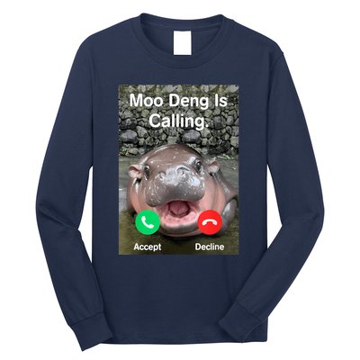 Moo Deng Is Calling Meme Funny Vintage Little Hippo Long Sleeve Shirt