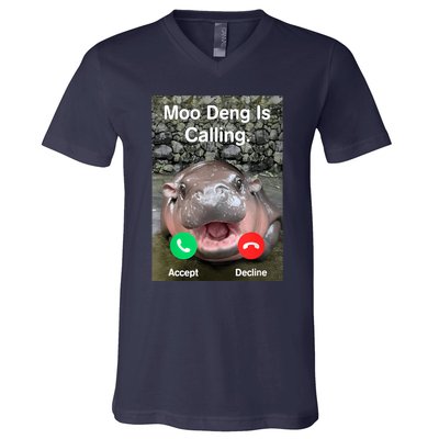 Moo Deng Is Calling Meme Funny Vintage Little Hippo V-Neck T-Shirt