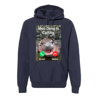 Moo Deng Is Calling Meme Funny Vintage Little Hippo Premium Hoodie