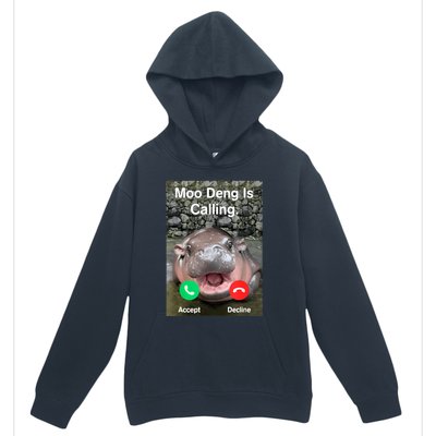 Moo Deng Is Calling Meme Funny Vintage Little Hippo Urban Pullover Hoodie