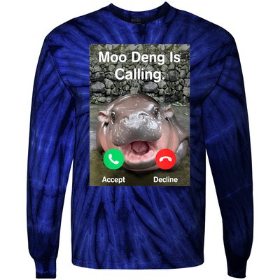 Moo Deng Is Calling Meme Funny Vintage Little Hippo Tie-Dye Long Sleeve Shirt