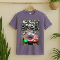 Moo Deng Is Calling Meme Funny Vintage Little Hippo T-Shirt