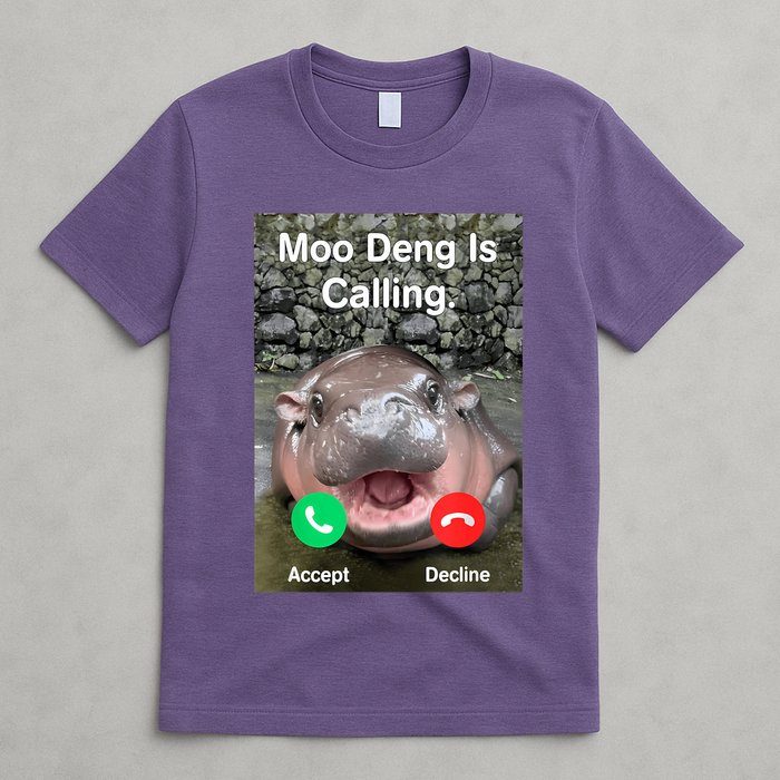 Moo Deng Is Calling Meme Funny Vintage Little Hippo T-Shirt