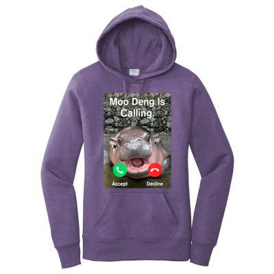 Moo Deng Is Calling Meme Funny Vintage Little Hippo Women's Pullover Hoodie