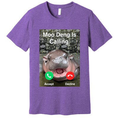 Moo Deng Is Calling Meme Funny Vintage Little Hippo Premium T-Shirt