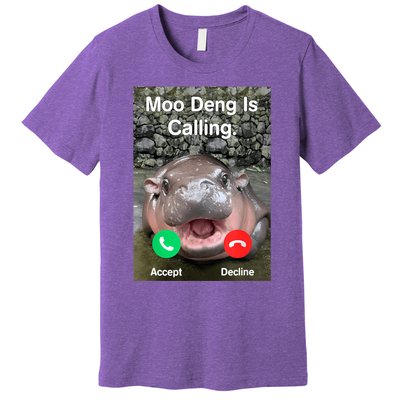 Moo Deng Is Calling Meme Funny Vintage Little Hippo Premium T-Shirt