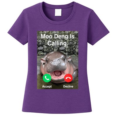 Moo Deng Is Calling Meme Funny Vintage Little Hippo Womens T-Shirt
