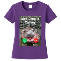 Moo Deng Is Calling Meme Funny Vintage Little Hippo Womens T-Shirt