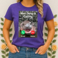 Moo Deng Is Calling Meme Funny Vintage Little Hippo Womens T-Shirt