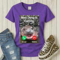 Moo Deng Is Calling Meme Funny Vintage Little Hippo Womens T-Shirt