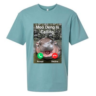 Moo Deng Is Calling Meme Funny Vintage Little Hippo Sueded Cloud Jersey T-Shirt