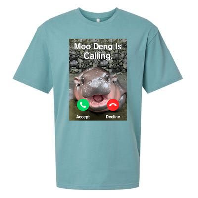 Moo Deng Is Calling Meme Funny Vintage Little Hippo Sueded Cloud Jersey T-Shirt