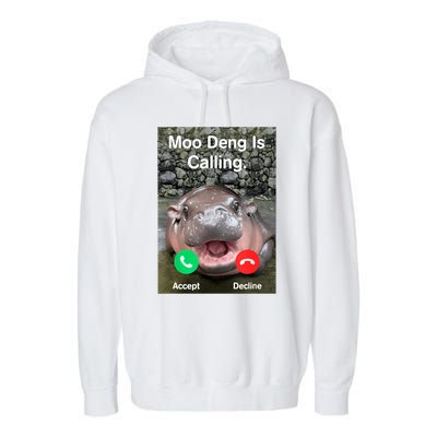 Moo Deng Is Calling Meme Funny Vintage Little Hippo Garment-Dyed Fleece Hoodie