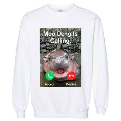 Moo Deng Is Calling Meme Funny Vintage Little Hippo Garment-Dyed Sweatshirt