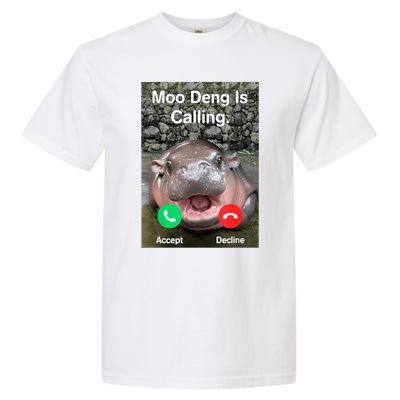 Moo Deng Is Calling Meme Funny Vintage Little Hippo Garment-Dyed Heavyweight T-Shirt