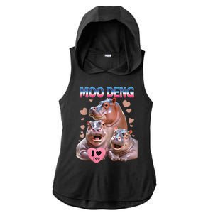 Moo Deng I Love You Hippo Ladies PosiCharge Tri-Blend Wicking Draft Hoodie Tank