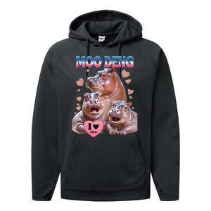 Moo Deng I Love You Hippo Performance Fleece Hoodie