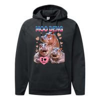 Moo Deng I Love You Hippo Performance Fleece Hoodie