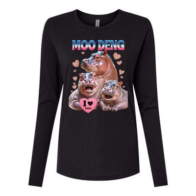 Moo Deng I Love You Hippo Womens Cotton Relaxed Long Sleeve T-Shirt