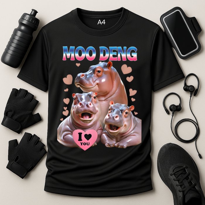 Moo Deng I Love You Hippo Performance Shirt
