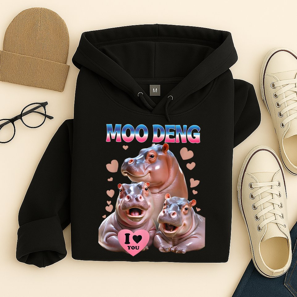 Moo Deng I Love You Hippo Hoodie