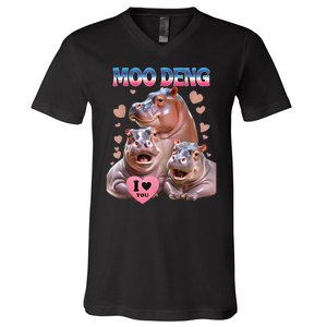 Moo Deng I Love You Hippo V-Neck T-Shirt