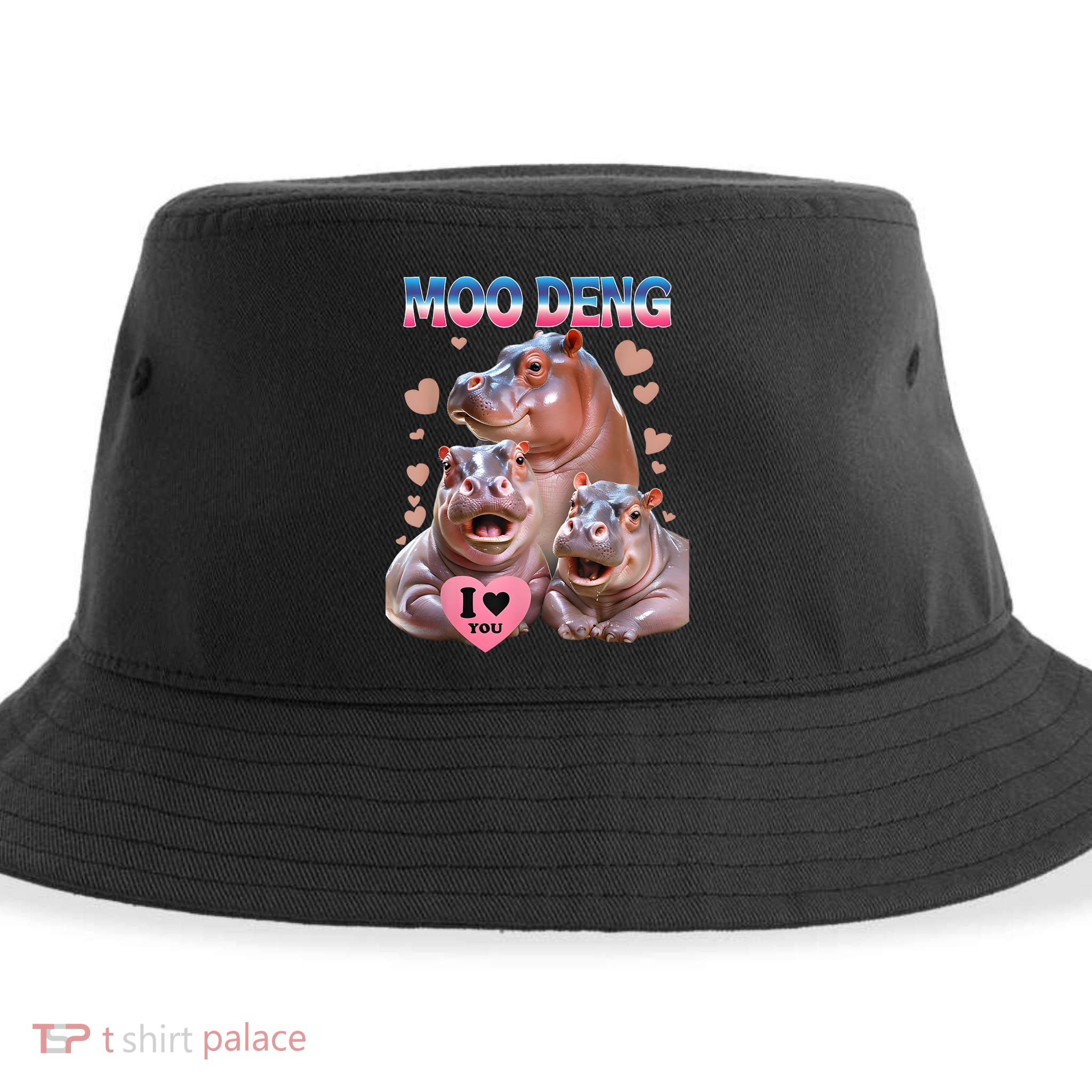 Moo Deng I Love You Hippo Sustainable Bucket Hat
