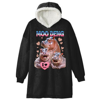 Moo Deng I Love You Hippo Hooded Wearable Blanket