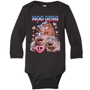 Moo Deng I Love You Hippo Baby Long Sleeve Bodysuit