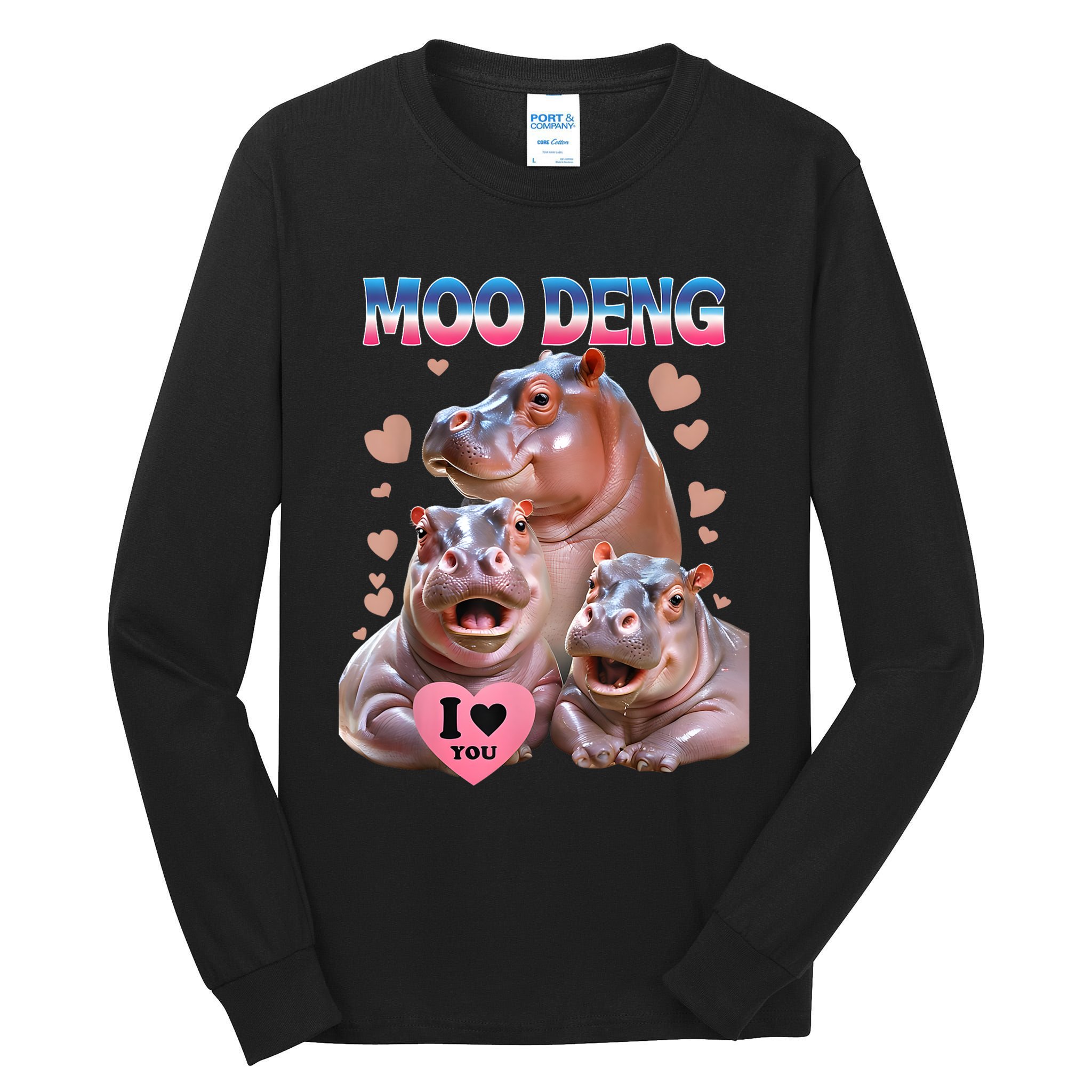 Moo Deng I Love You Hippo Tall Long Sleeve T-Shirt