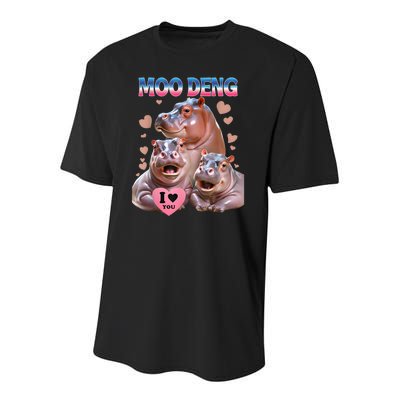 Moo Deng I Love You Hippo Youth Performance Sprint T-Shirt