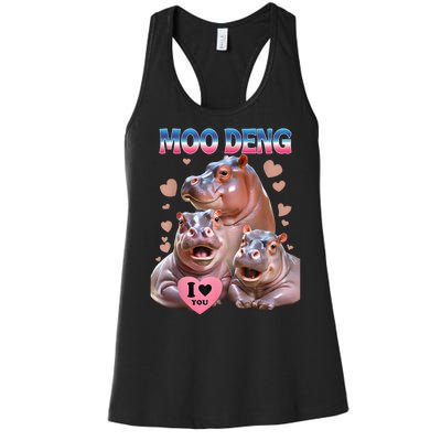 Moo Deng I Love You Hippo Women's Racerback Tank