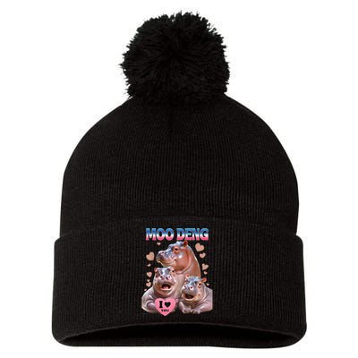 Moo Deng I Love You Hippo Pom Pom 12in Knit Beanie