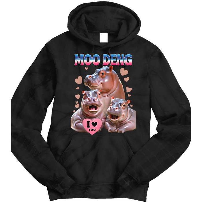 Moo Deng I Love You Hippo Tie Dye Hoodie