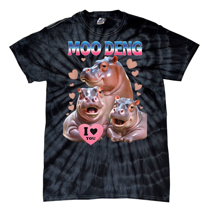 Moo Deng I Love You Hippo Tie-Dye T-Shirt