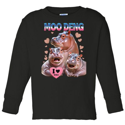 Moo Deng I Love You Hippo Toddler Long Sleeve Shirt