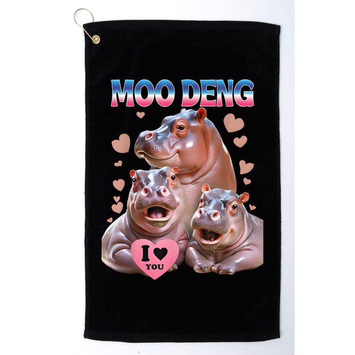 Moo Deng I Love You Hippo Golf Towel