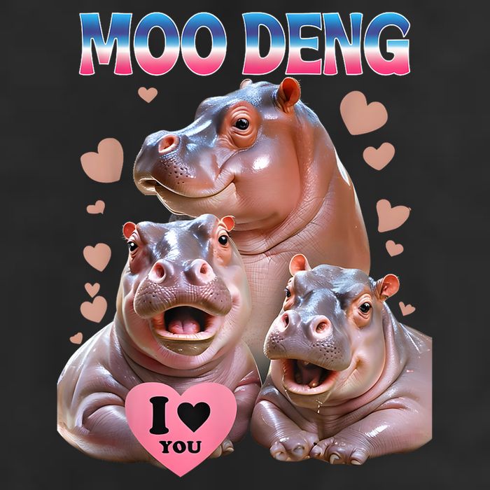 Moo Deng I Love You Hippo Golf Towel