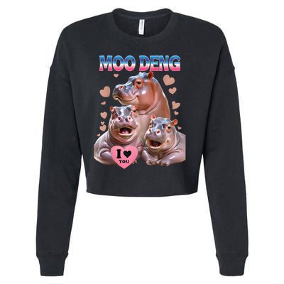Moo Deng I Love You Hippo Cropped Pullover Crew
