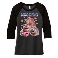 Moo Deng I Love You Hippo Women's Tri-Blend 3/4-Sleeve Raglan Shirt