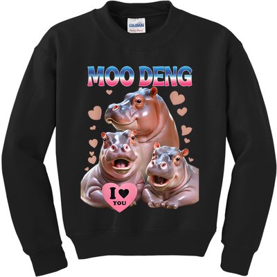 Moo Deng I Love You Hippo Kids Sweatshirt
