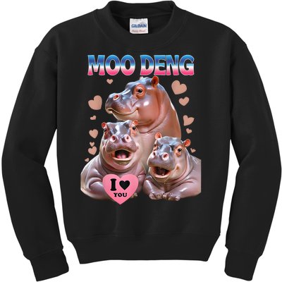 Moo Deng I Love You Hippo Kids Sweatshirt