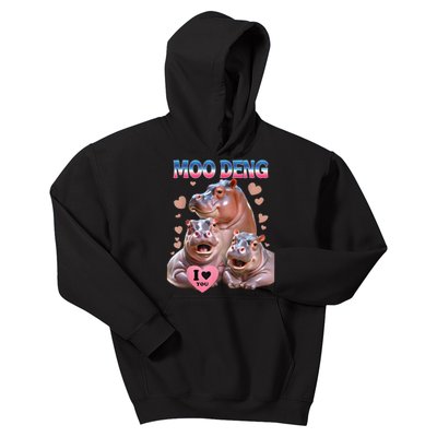 Moo Deng I Love You Hippo Kids Hoodie