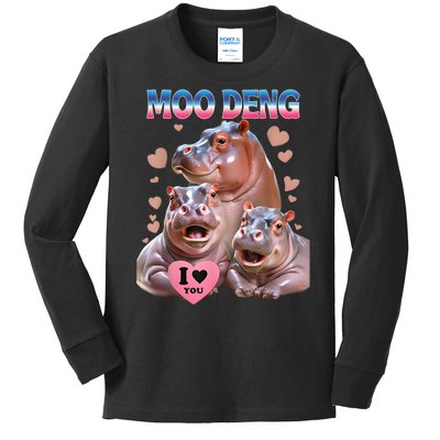 Moo Deng I Love You Hippo Kids Long Sleeve Shirt